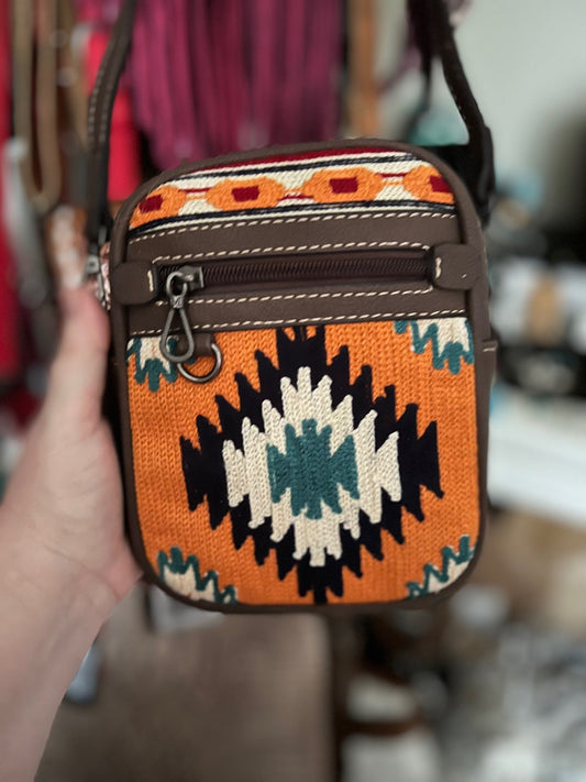 Orange and Black Aztec Saddle Blanket Crossbody Cedar Hill Country Market