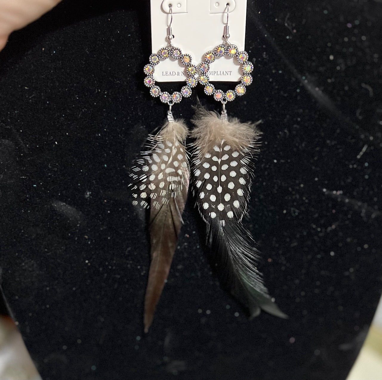 Black Native Inspired Qual Feather Hoop Sparkle Earrings Cedar Hill Country Market