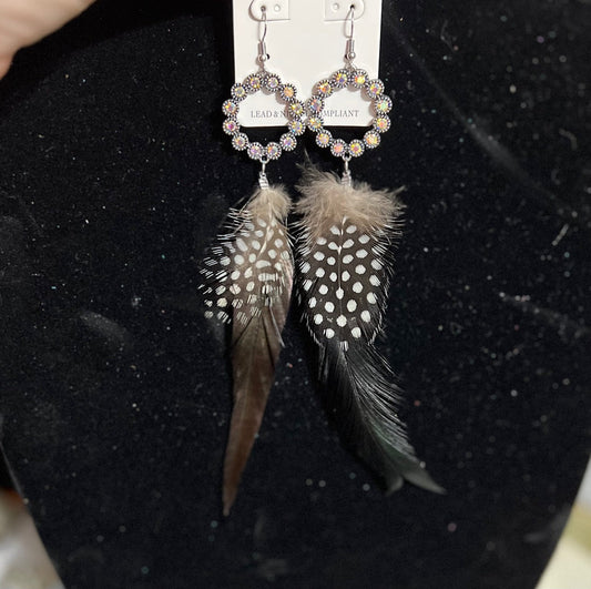 Black Native Inspired Qual Feather Hoop Sparkle Earrings Cedar Hill Country Market
