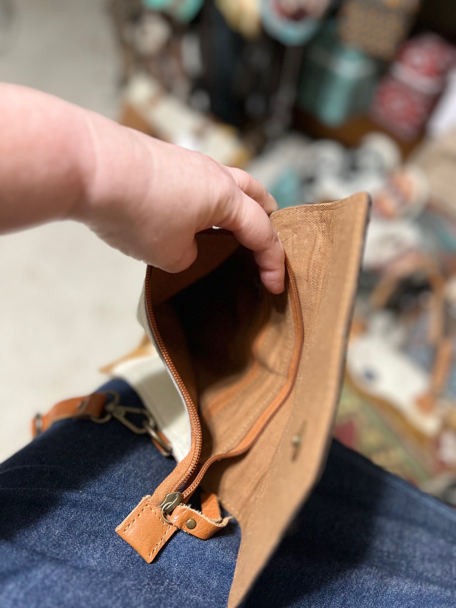 Western Hand Tooled Hair on Hide Envelope Handbag with Adjustable Strap Cedar Hill Country Market