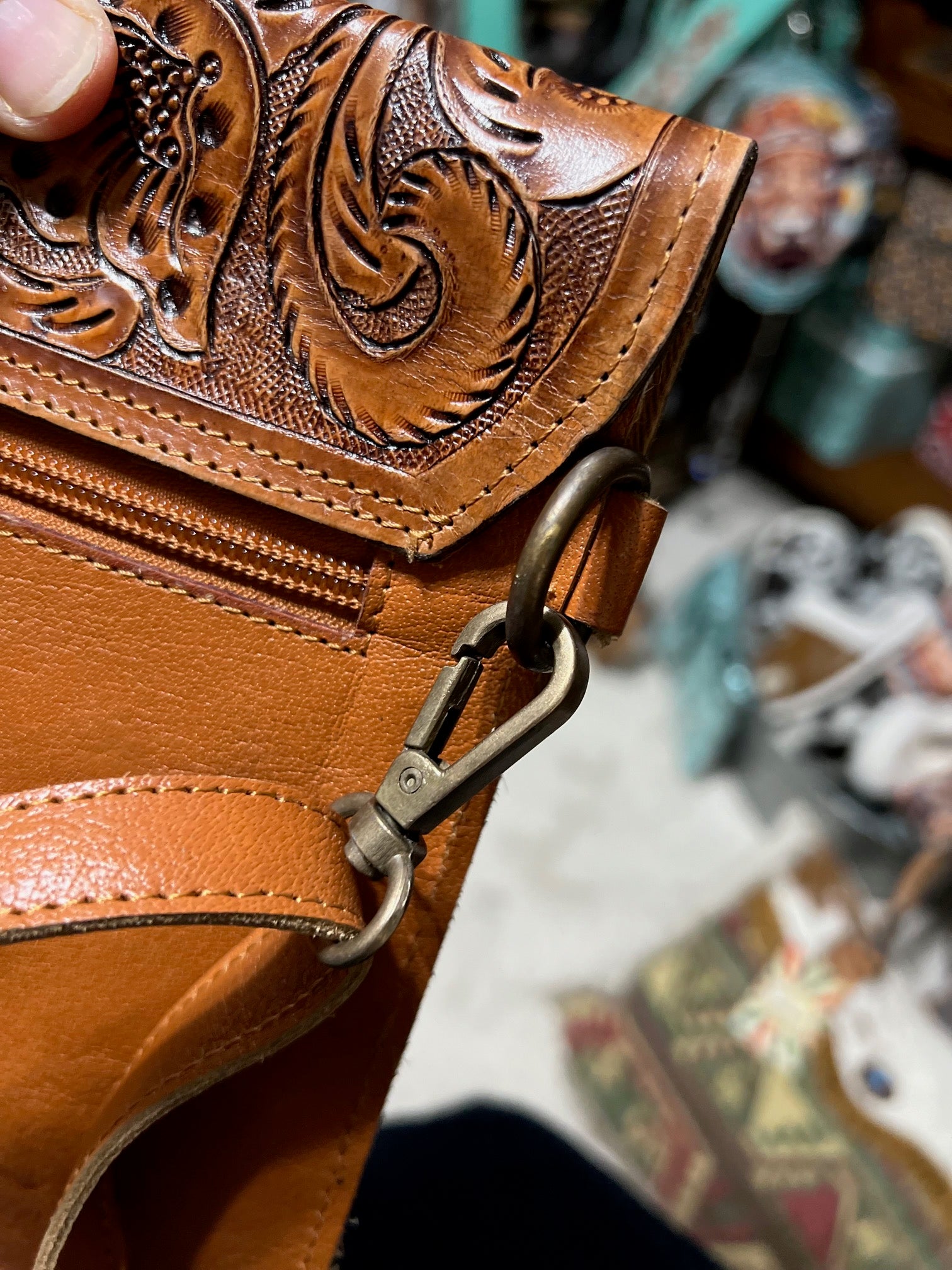 Western Hand Tooled Hair on Hide Envelope Handbag with Adjustable Strap Cedar Hill Country Market