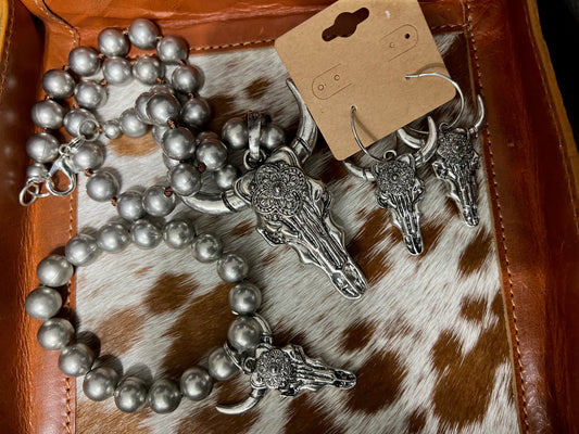 Silver Steer Necklace Set Cedar Hill Country Market