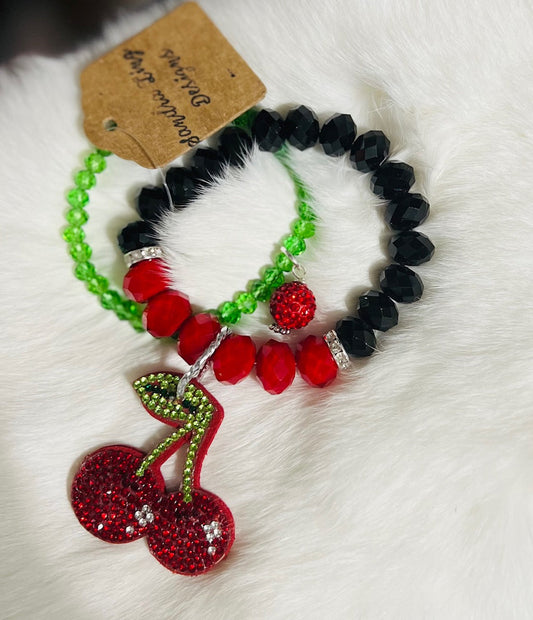 Dual Cherry Black Red and Green Stretch Bracelets Cedar Hill Country Market