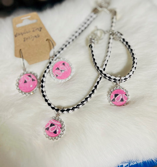 Sandra Ling - Pink Bandana Black and White Checkered Necklace Set Cedar Hill Country Market
