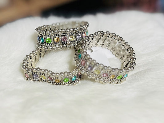 Sandra Ling - Pastel Crystal Cuff /Multi Stone Stretch Bracelet Cedar Hill Country Market