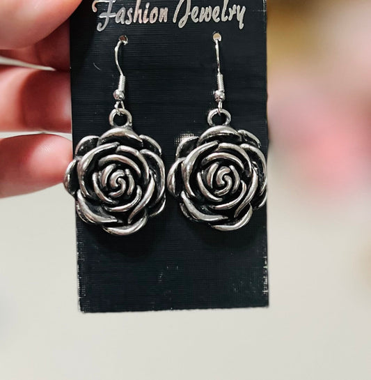 Pewter Rose Earrings - Multi Cedar Hill Country Market