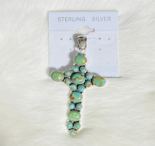 Genuine Turquoise /Sterling Silver Cross Pendant Cedar Hill Country Market