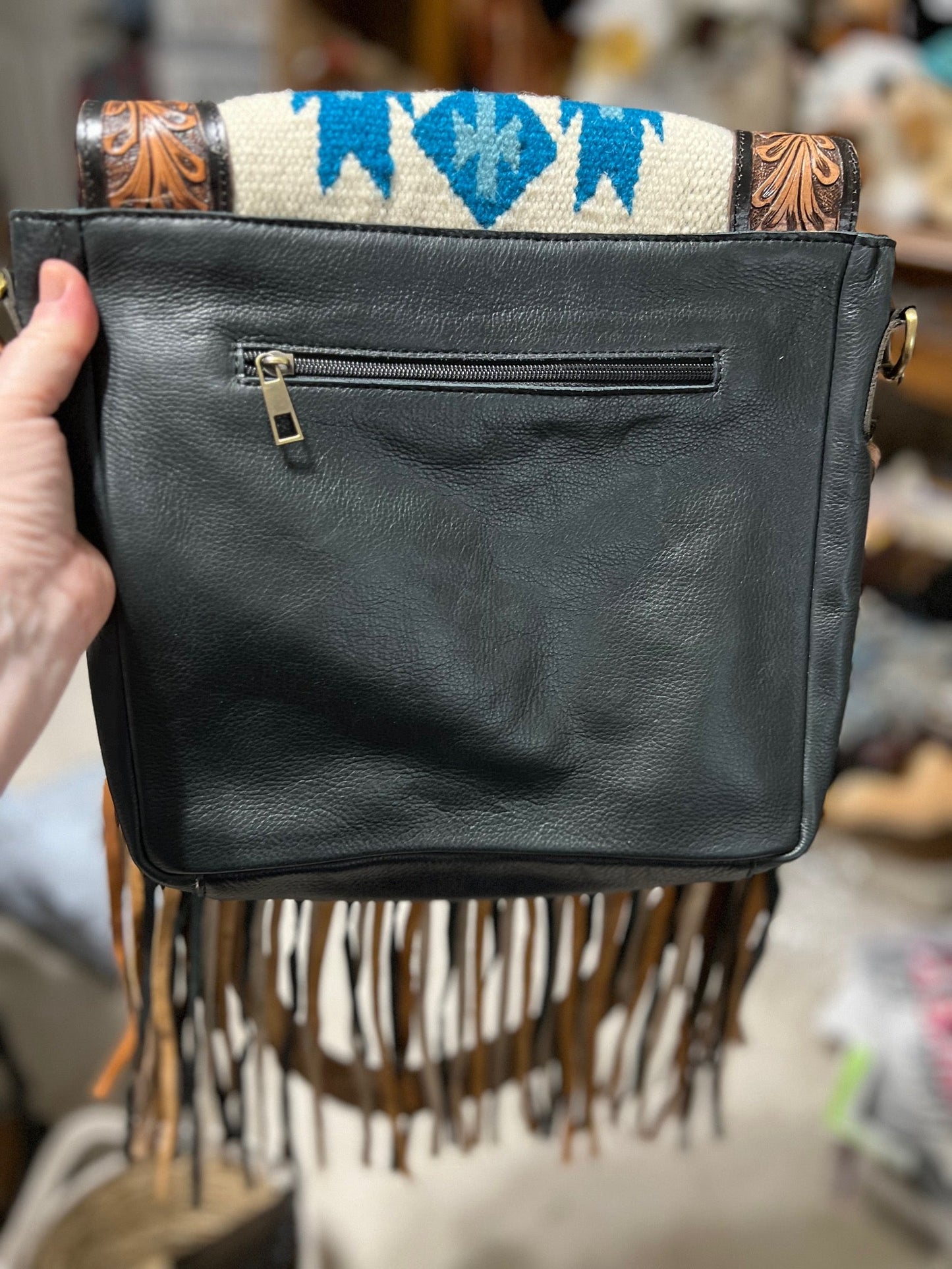 Genuine Leather Floral Hand Tooled Saddle Bag Western Fringe Crossbody Handbag CedarHill Country Market