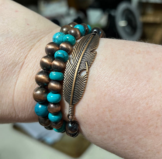 Copper Stretch Feather Stack of Bracelets Cedar Hill Country Market