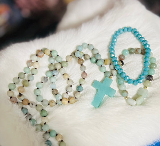 Aventurine Cross Necklace Set - 30 inch Cedar Hill Country Market