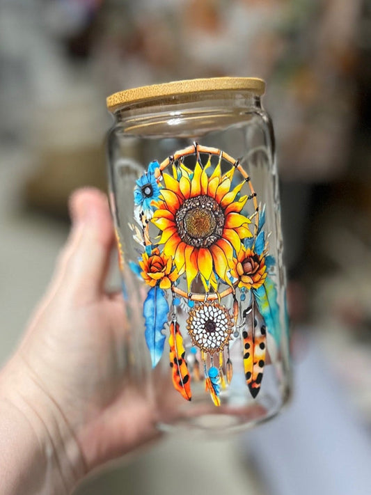 16 oz Glass Western Themed Cups with Bamboo Lids Cedar Hill Country Market