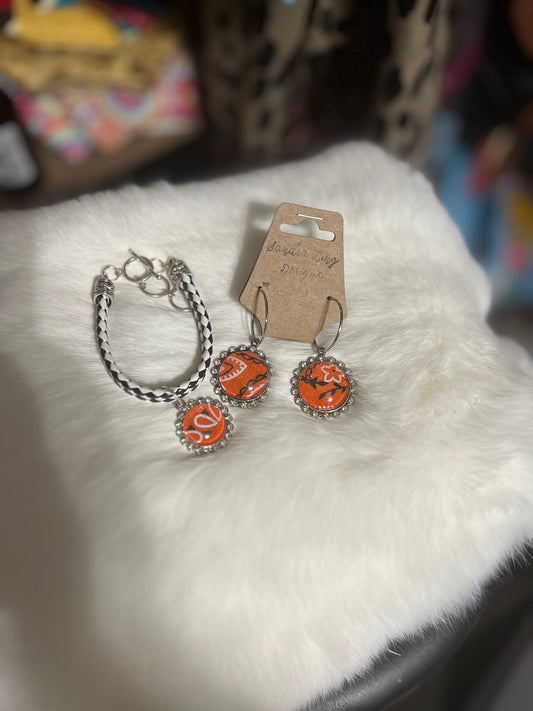 Sandra Ling - Orange Bandana Earring and Bracelet set Cedar Hill Country Market
