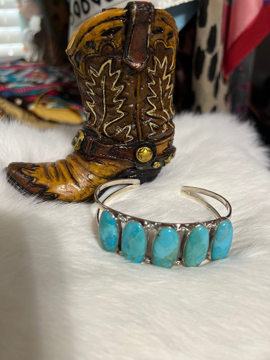 Open Source Turquoise 5 Stone Sterling Silver Cuff Bracelet Cedar Hill Country Market