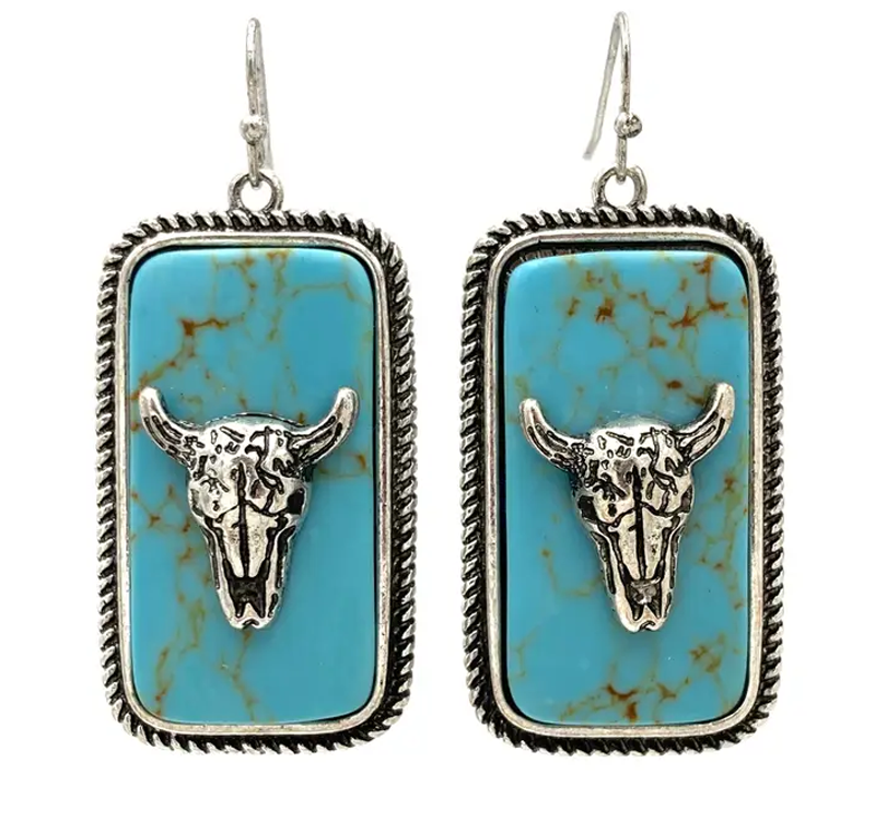 Longhorn Turquoise Block Earrings CedarHill Country Market