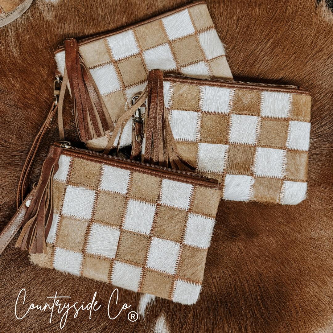 Stockdale Checkered Cowhide Wristlet Pouch Countryside Co.