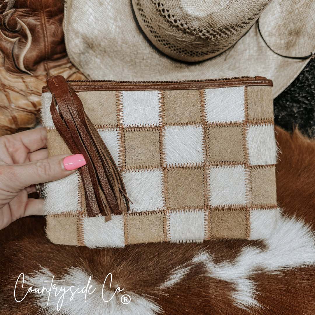 Stockdale Checkered Cowhide Wristlet Pouch Countryside Co.