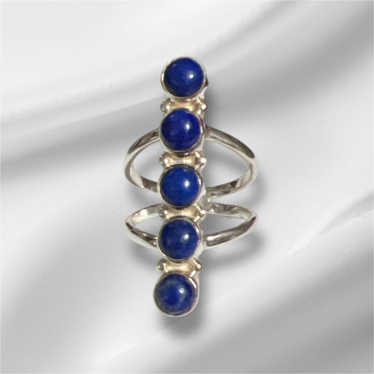 5 Stone Lapis Sterling Silver Bar Ring - No. 108 Cedar Hill Country Market