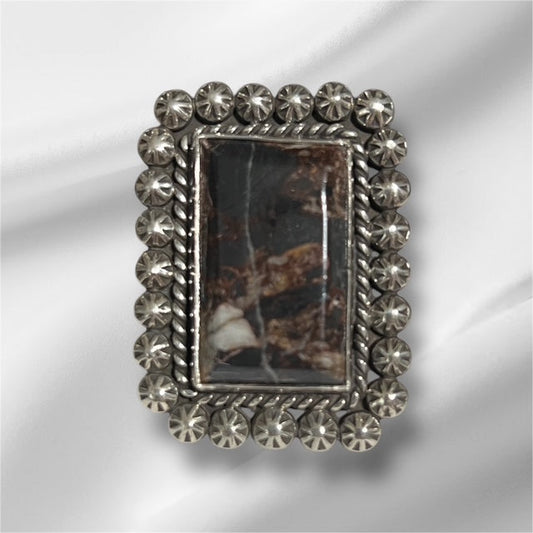 Natural Smoky Quartz Square Box Lace Trimmed Sterling Silver Adjustable Ring - No. 110 Cedar Hill Country Market