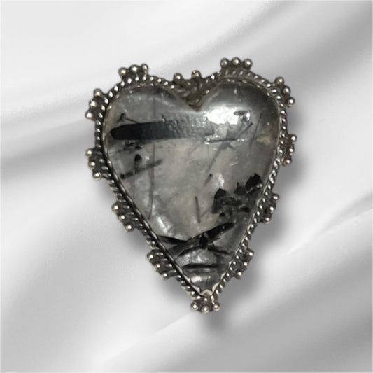 Tourmalated Quartz Heart Sterling Silver Ring Size 10 Cedar Hill Country Market