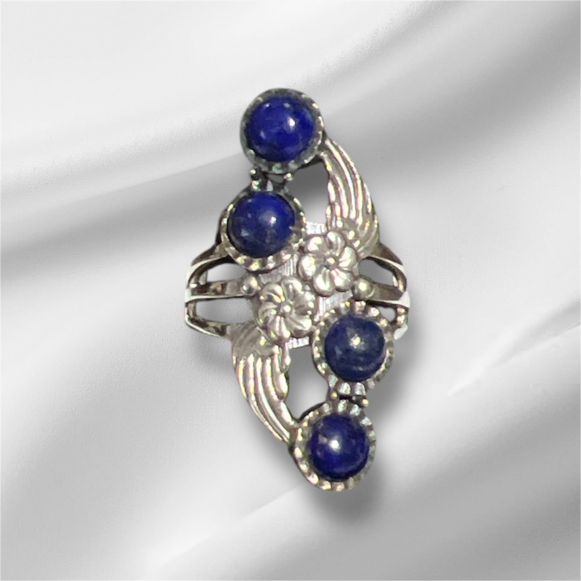 4 stone Lapis Floral Sterling Silver Ring - Size 9 No. 113 Cedar Hill Country Market