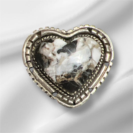 White Buffalo Sterling Silver Heart Ring - Size 9 No. 116 Cedar Hill Country Market