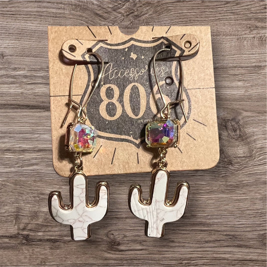 White Cactus AB Stone Fashion Earrings Cedar Hill Country Market