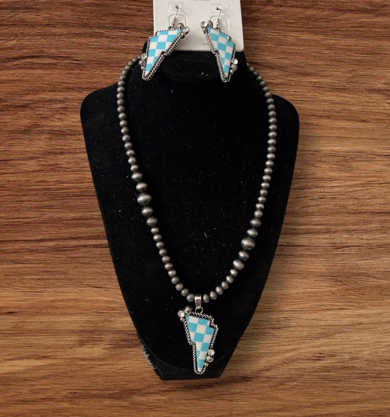 Lighting Bolt Checkered Navajo Pearl Necklace Set Cedar Hill Country Market