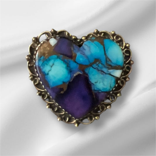 Genuine Purple Dalia and Turquoise Sterling Silver Heart Ring - Size 7 Cedar Hill Country Market
