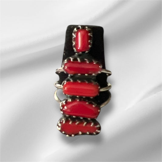 Genuine Red Coral Bar Ring Size 7.5 No. 126 Cedar Hill Country Market