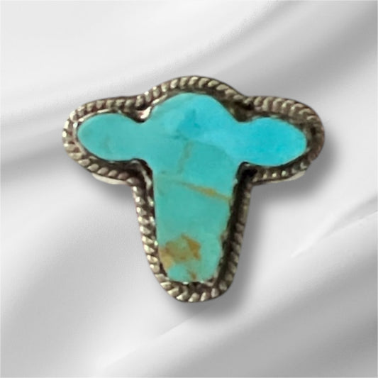 Genuine Kingman Turquoise (non native) Sterling Silver Cow Ring - No. 119 Cedar Hill Country Market