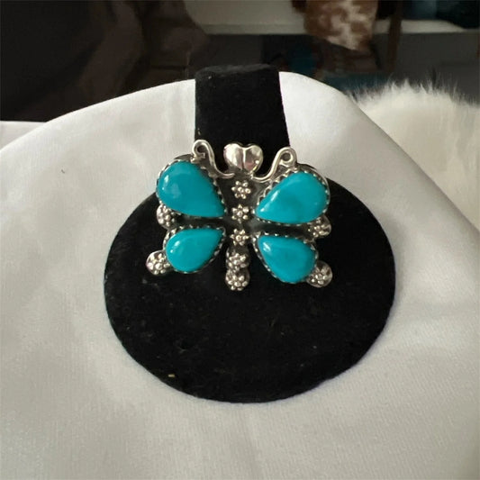 Genuine Turquoise Sterling Silver Butterfly Ring - Size 7.5 No. 129 Cedar Hill Country Market
