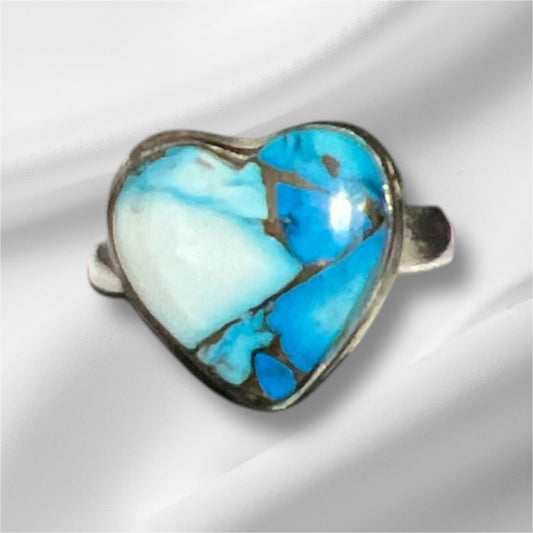 Genuine Sterling Silver Turquoise Heart Ring Size 7.5 No. 134 Cedar Hill Country Market