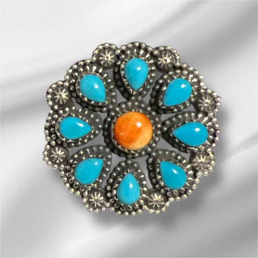 Genuine Spiny and Turquoise Flower Ring - Size 6.5 Cedar Hill Country Market