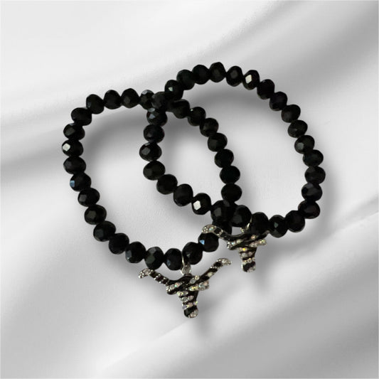 Black Faceted Stone Stretch Bracelet with Bling Bull Head No. 403 Cedar Hill Country Market
