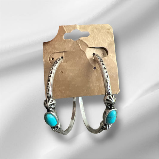 Fashion Turquoise Stone Hoops - 3 inch No. 410 Cedar Hill Country Market