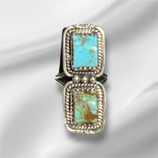 2 Stone Royston Turquoise Sterling Silver Ring Size 6.5 No 147 Cedar Hill Country Market