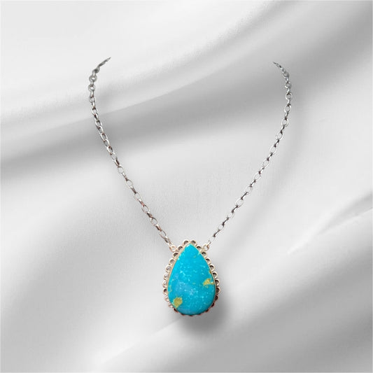 Genuine Kingman Turquoise Sterling Silver Pendant Necklace 18 inch No 509 Cedar Hill Country Market