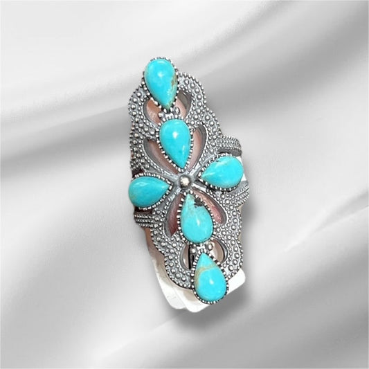 6 Stone Cross Sterling Silver Genuine Turquoise Ring Size 7 No 602 Cedar Hill Country Market