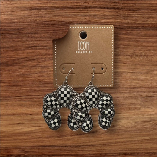 Fashion Black and White Checkered Naja Dangle Earrings Cedar Hill Country Market