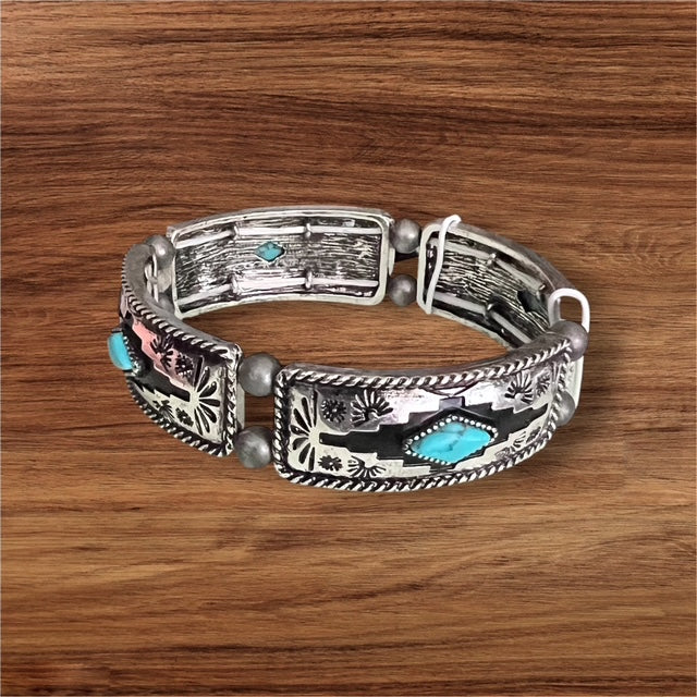 Aztec Silver Stretch Fashion Bracelet Cedar Hill Country Market