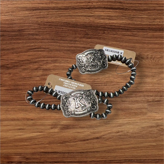 Initial Stretch Silver Pearl Bracelet Cedar Hill Country Market