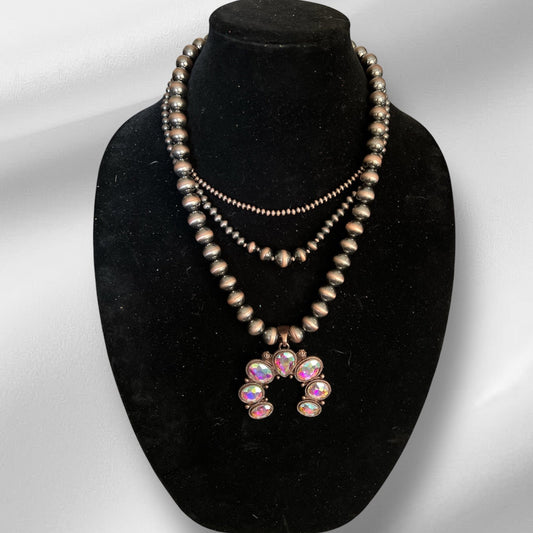 Copper Squash AB Stone Three Strand Necklace 0691 CedarHill Country Market