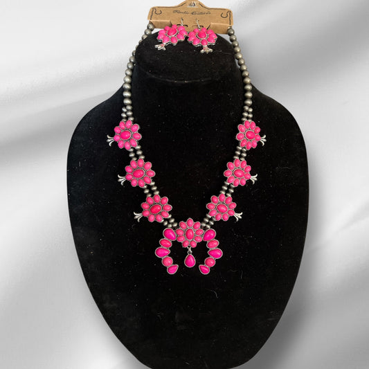 Rustic Couture's Fashion Silver Pearls w/Pink & Pendant Necklace Set 0701 CedarHill Country Market