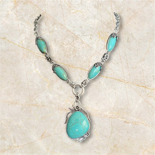 Rustic Couture's Silver & Fashion Turquoise Statement Pendant Necklace 0706 CedarHill Country Market