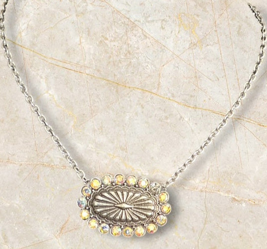 Concho Oval Multi Stone Necklace (Multi) 0690 CedarHill Country Market