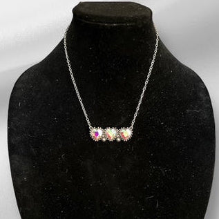 Three stone Heart Bar Necklace (Multi) 0688 CedarHill Country Market