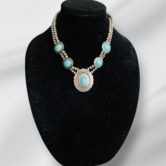 Concho Fashion Silver & Turquoise Necklace 0693 CedarHill Country Market