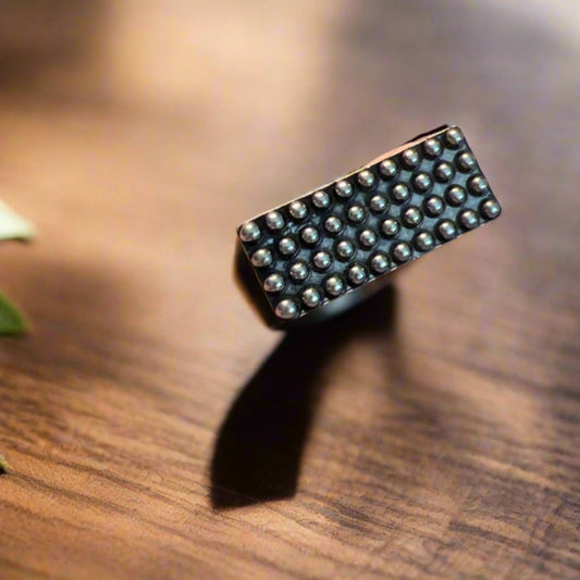Black & Silver Studded Bar Adjustable Cuff Ring 1140 CedarHill Country Market