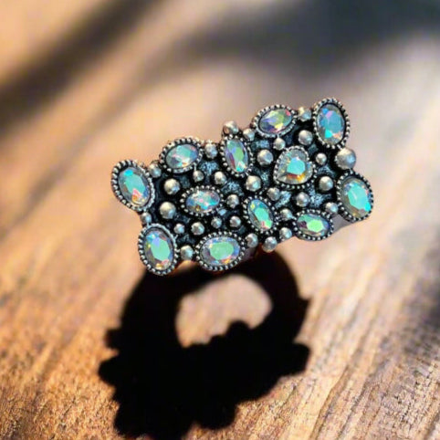 AB Stone Multi Cluster Bar Adjustable Ring 1141 CedarHill Country Market