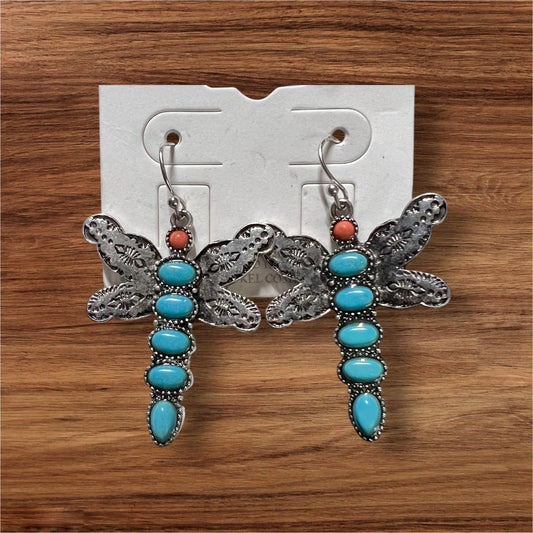 Fashion Turquoise and Coral Earrings 0992 CedarHill Country Market